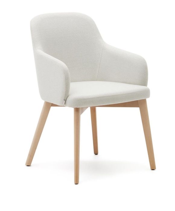 Silla Nórdica Nelida Chenilla Beige Madera Haya, 56 Cm