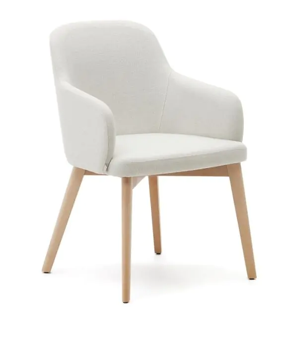 Silla Nórdica Nelida Chenilla Beige Madera Haya, 56 Cm