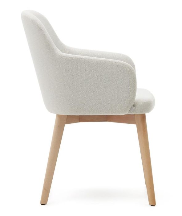 Silla Chenilla Beige Madera Haya, 56 Cm