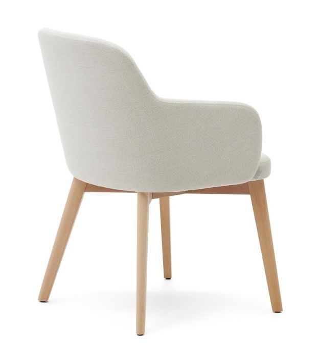 Silla Chenilla Beige Madera Haya, 56 Cm