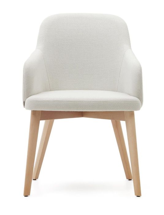 Silla Nelida Chenilla Beige Madera Haya, 56 Cm