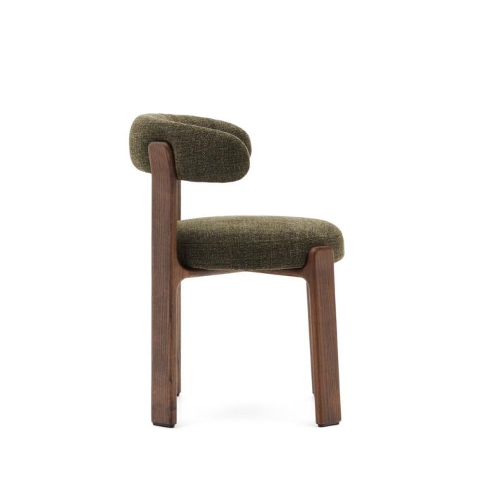 Silla Chenilla Verde Madera Fresno Acabado Nogal, 57 Cm
