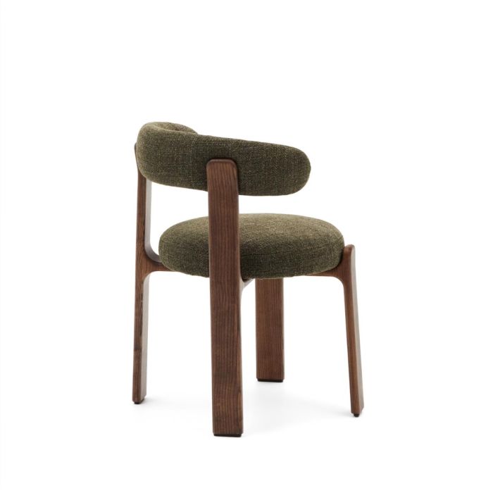 Silla Chenilla Verde Madera Fresno Acabado Nogal, 57 Cm