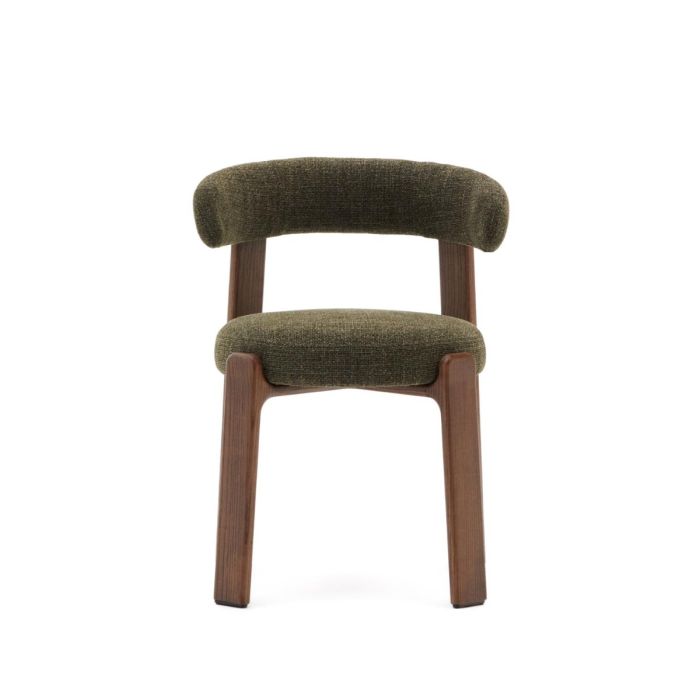 Silla Chenilla Verde Madera Fresno Acabado Nogal, 57 Cm