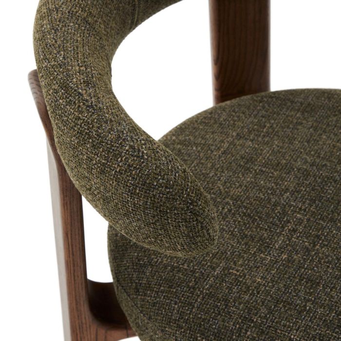 Silla Chenilla Verde Madera Fresno Acabado Nogal, 57 Cm