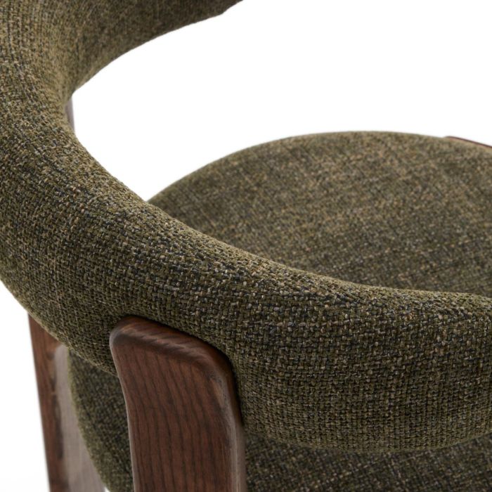 Silla Chenilla Verde Madera Fresno Acabado Nogal, 57 Cm