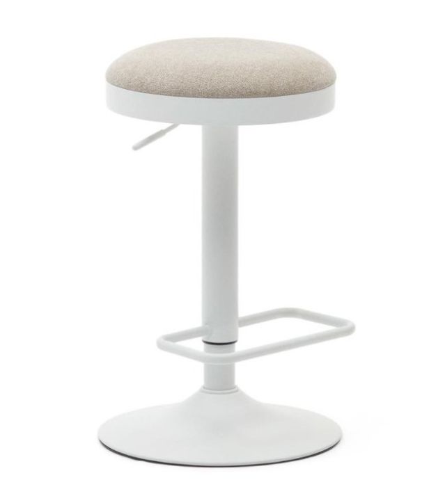 Taburete Alto Zaib Chenilla Beige Acero Blanco Mate, 46 Cm