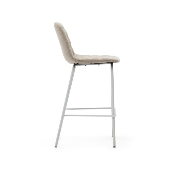 Taburete Chenilla Beige Acero Blanco Mate, 51 Cm