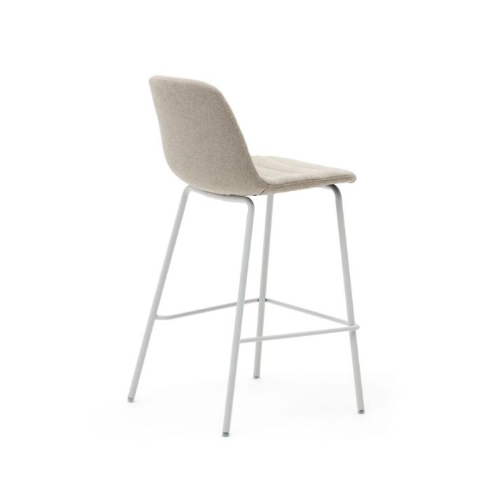 Taburete Chenilla Beige Acero Blanco Mate, 51 Cm