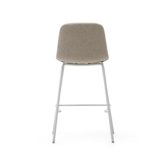 Taburete Chenilla Beige Acero Blanco Mate, 51 Cm