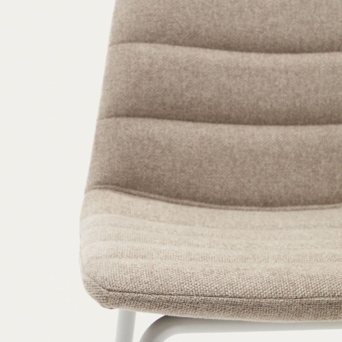 Taburete Chenilla Beige Acero Blanco Mate, 51 Cm