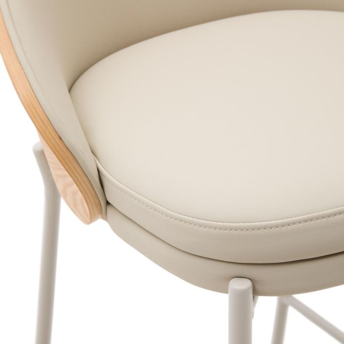 Taburete Piel Sintética Beige Chapa Fresno Natural Metal, 54 Cm