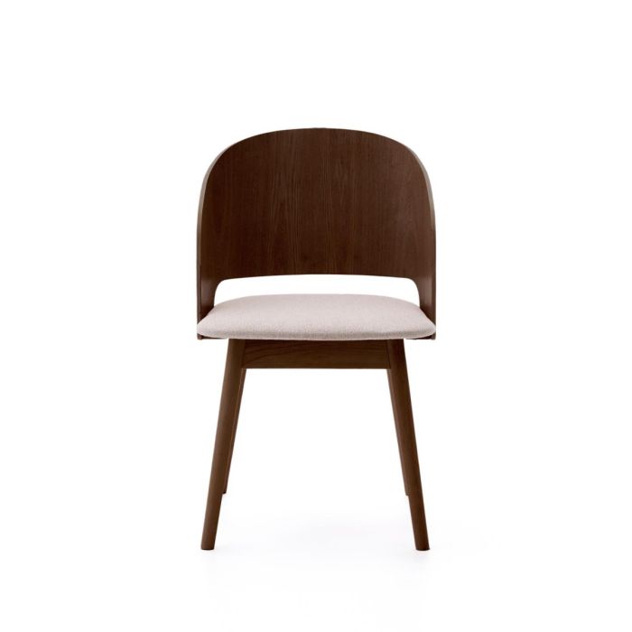 Silla Chenilla Beige Chapa Fresno Madera Wengué, 49 Cm