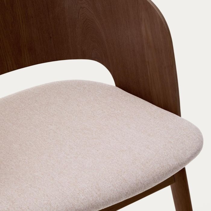 Silla Chenilla Beige Chapa Fresno Madera Wengué, 49 Cm