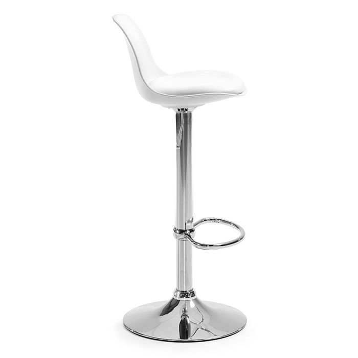 Taburete Símil Piel Blanco Acero Plateado, 38'5 Cm