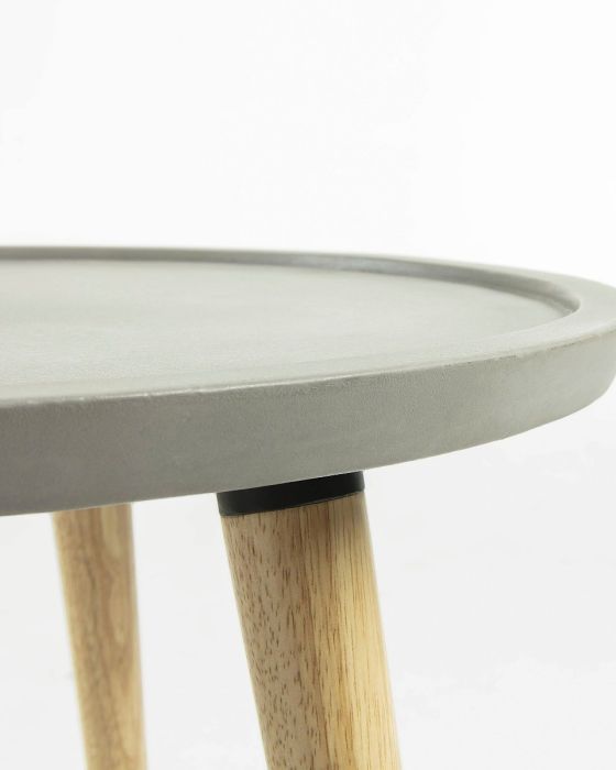 Mesa auxiliar Redonda Cemento Gris Madera Natural, 40 Cm