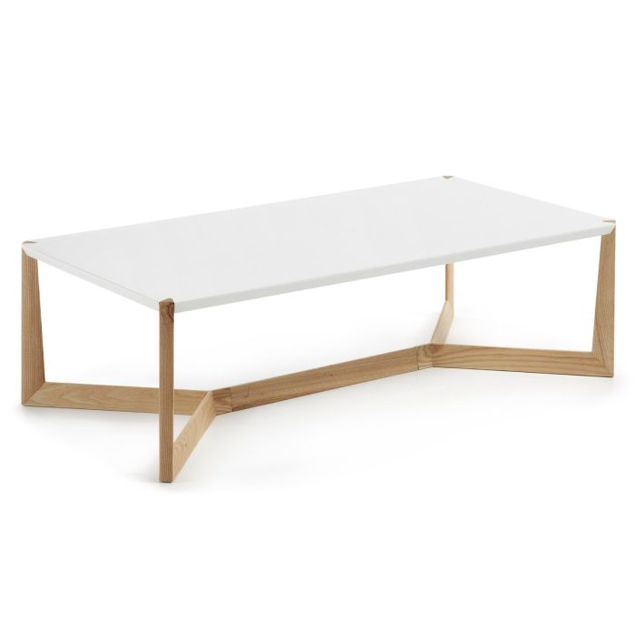 Mesa Centro Madera Maciza Fresno Lacado Blanco, 120 Cm