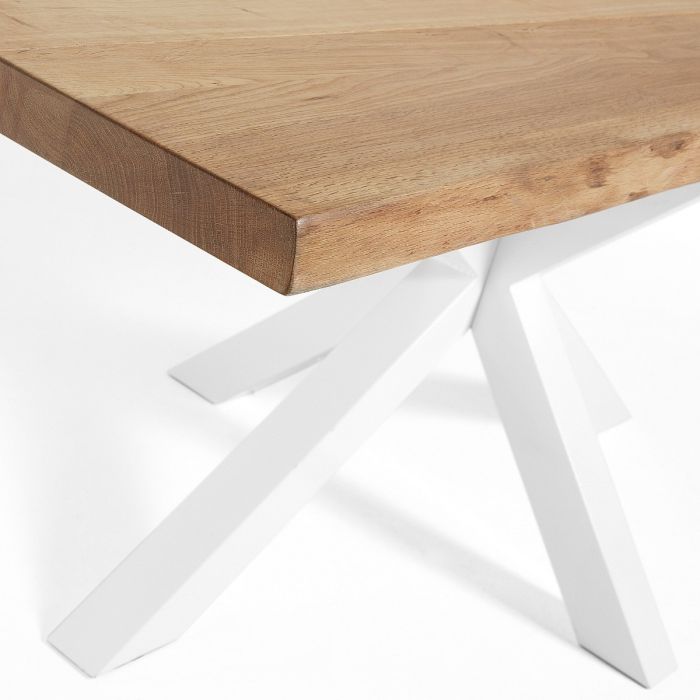 Mesa Comedor Moderna Roble Natural / Patas Metal Blancas, 180 cm