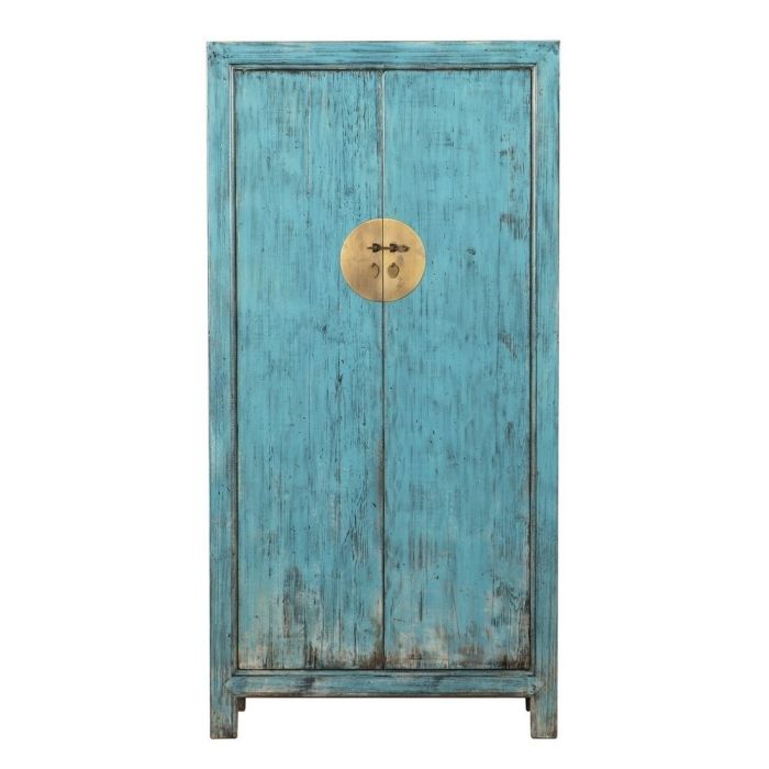 Armario Kotagala Estilo Oriental Azul Turquesa Madera Pino Reciclado, 100 Cm