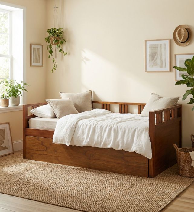Cama individual en madera mindi marrón 100 cm