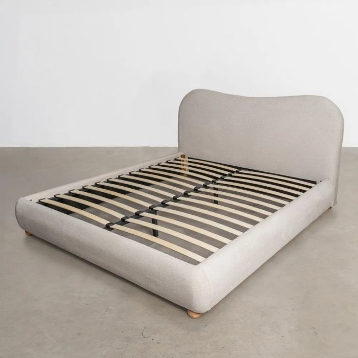 Cama en madera tapizada en tejido y nylon beige 160 cm