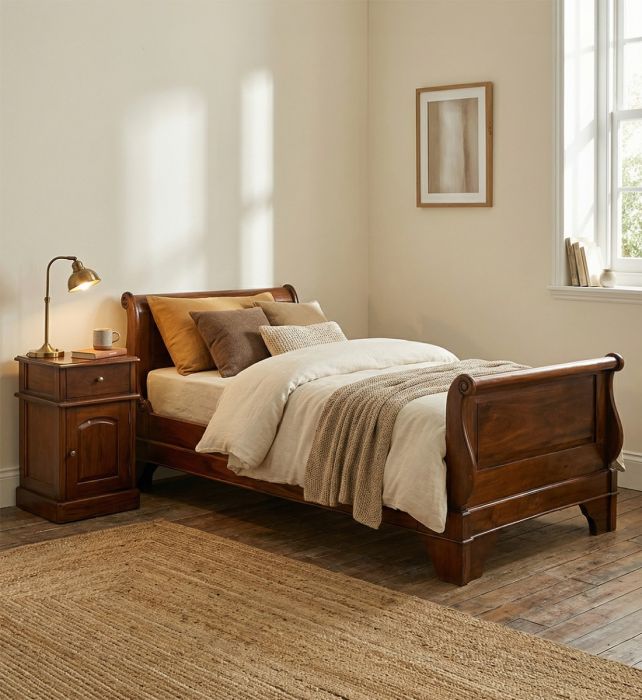 Cama individual en madera de caoba marrón 105 cm