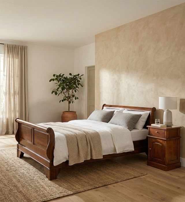 Cama en madera de caoba marrón 165 cm