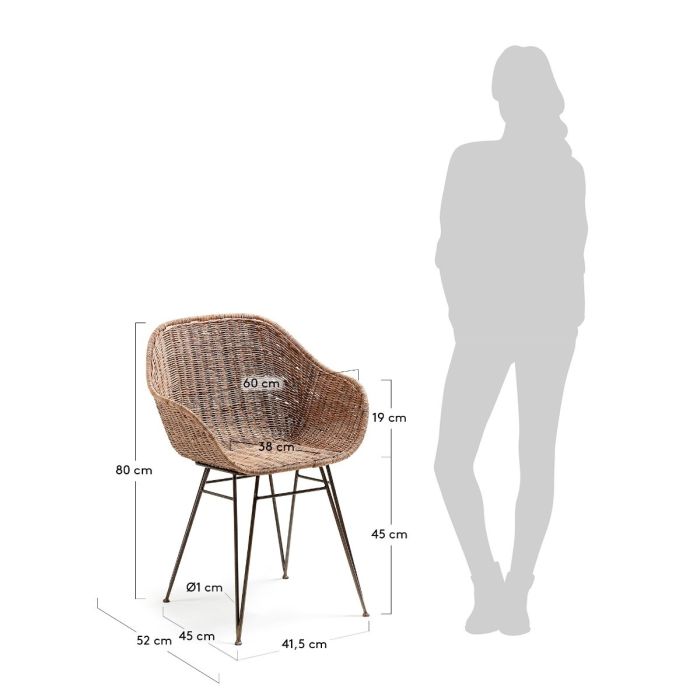 Silla Diseño Tropical Ratán Gris Hierro Negro