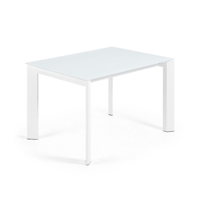 Mesa Comedor Extensible Cristal Blanco Acero, 120/180 Cm