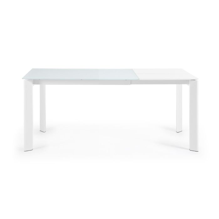 Mesa Comedor Extensible Axis Cristal Blanco Acero, 120/180 Cm