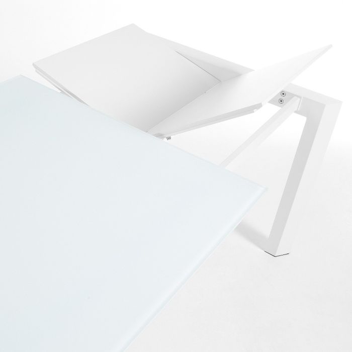 Mesa Comedor Extensible Cristal Blanco Acero, 120/180 Cm