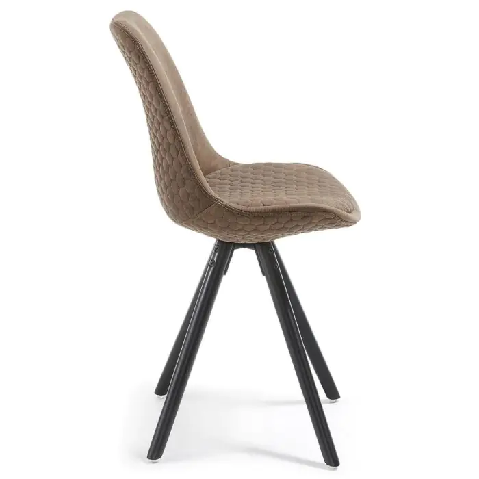 Silla Nórdica Piel Marrón Patas Madera Negro