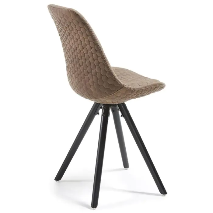 Silla Nórdica Piel Marrón Patas Madera Negro