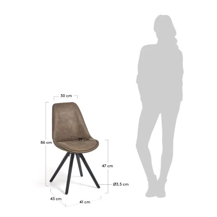 Silla Nórdica Piel Marrón Patas Madera Negro