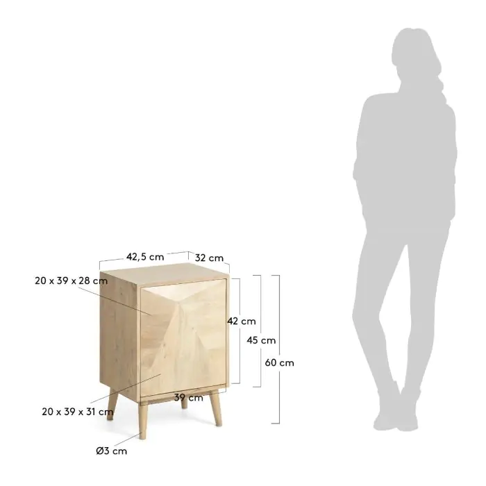 Mesita de Noche Madera Natural 1 Puerta,60 Cm