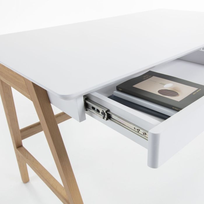 Escritorio Lacado Blanco Madera Maciza Fresno,120 x 60 Cm