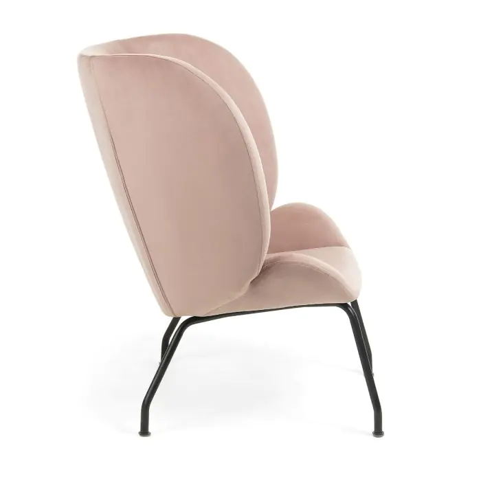 Sillón Contemporáneo Terciopelo Rosa Patas Acero Negro