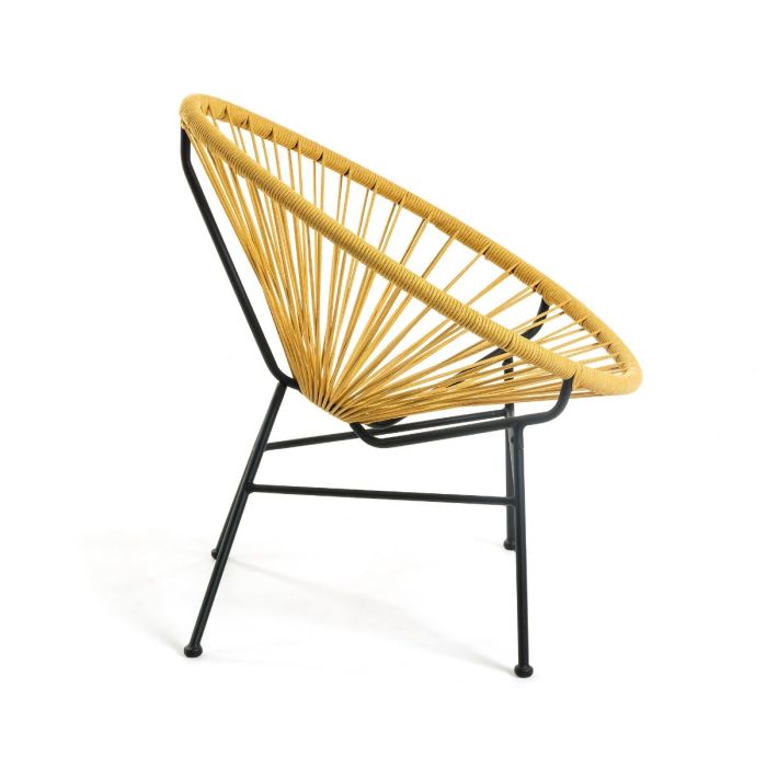 Sillón Samantha Estilo Nórdico-Moderno Mostaza Cuerda Negro Acero Galvanizado, 72 Cm