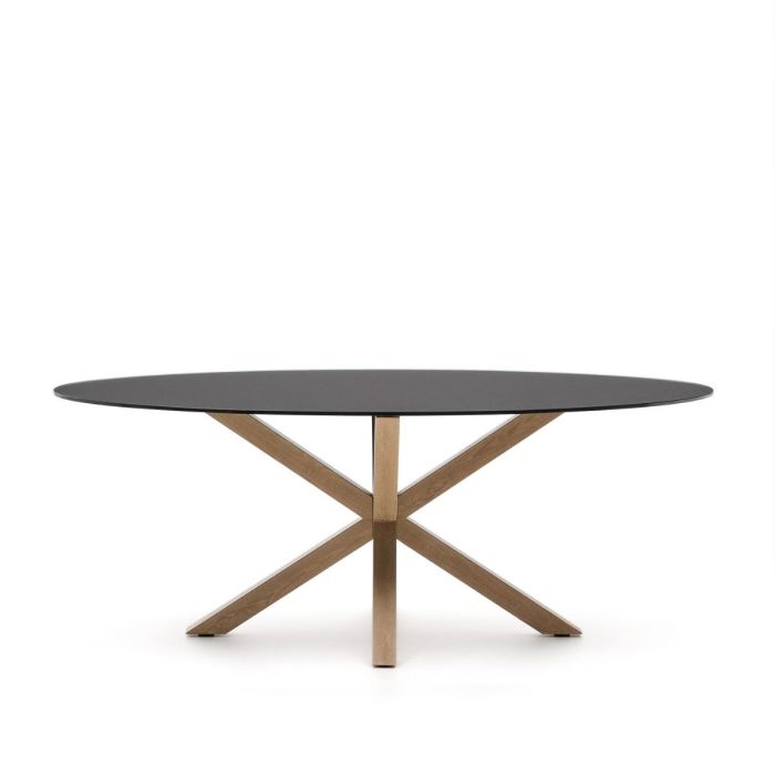 Mesa Argo Cristal Negro Mate Patas Efecto Madera, 200 Cm