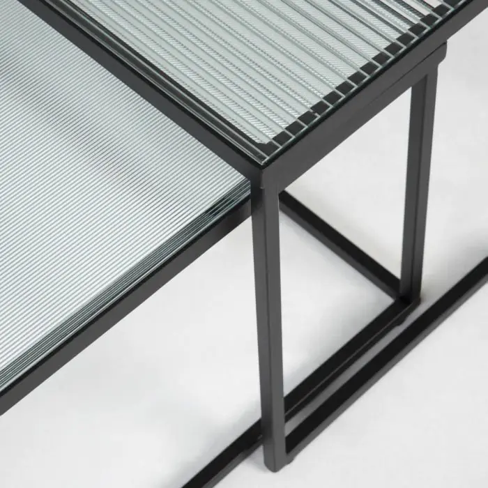 Set 2 Mesas Centro Industrial Metal Cristal 100 Cm