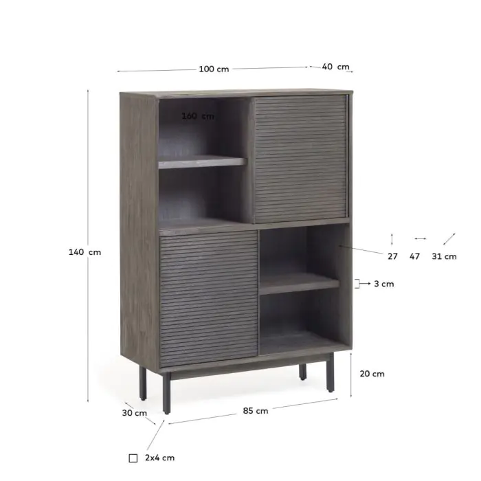 Estantería Madera Acacia Antracita 2 Puertas, 100 cm