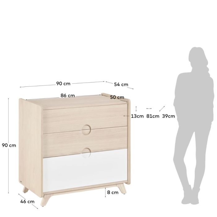 Cómoda Nunila Madera Natural Blanco, 90 Cm