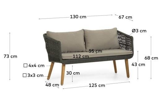 Set Exterior Inti Sofá 2 Plazas 2 Butacas Cuerda Verde, 61 / 130 Cm