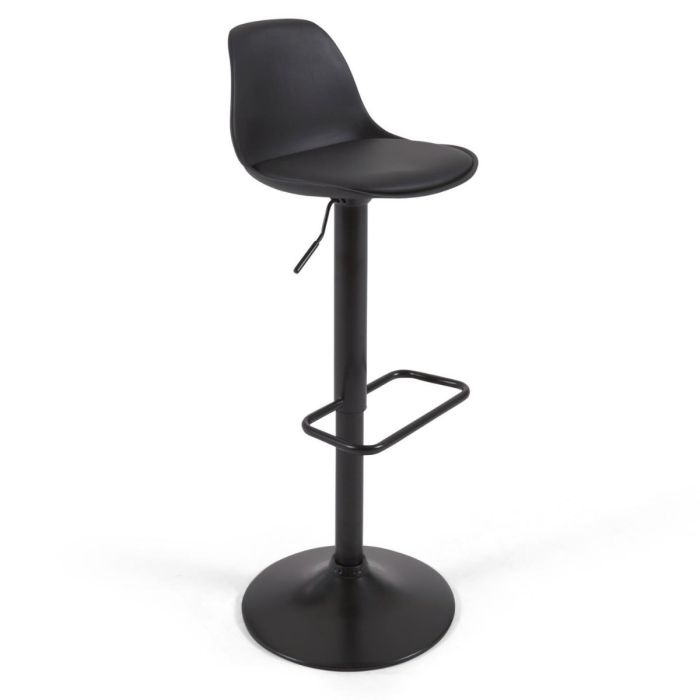 Taburete Alto Orlando Piel Sintética Negro Acero Negro Mate, 46 Cm