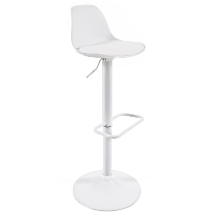 Taburete Alto Orlando Piel Sintética Blanco Acero Blanco Mate, 46 Cm