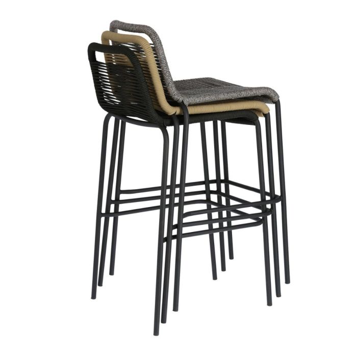 Taburete Cuerda Negro Acero Acabado Negro, 53 Cm