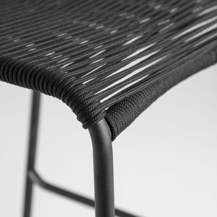 Taburete Cuerda Negro Acero Acabado Negro, 53 Cm