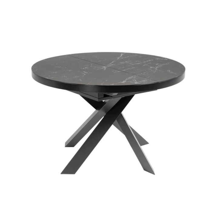 Mesa Comedor Redonda Extensible Vashti Porcelánico Acero,  Ø 120 (160) Cm