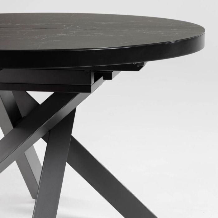Mesa Comedor Redonda Extensible Porcelánico Acero Negro,  Ø 120 (160) Cm