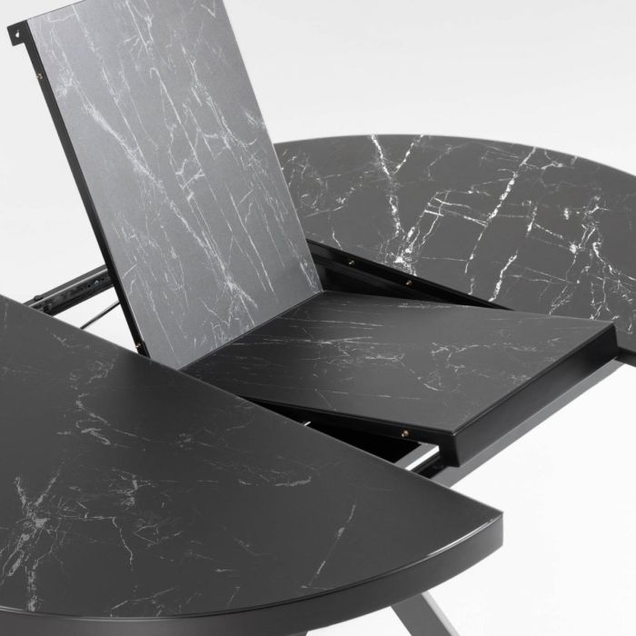 Mesa Comedor Redonda Extensible Porcelánico Acero Negro,  Ø 120 (160) Cm